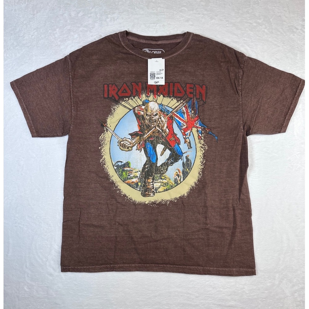 Forever 21 Iron Maiden The Trooper Graphic T-Shirt Brown Mineral Wash 0X 1X NEW